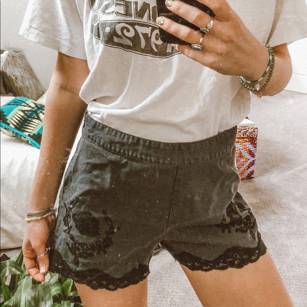 Free People High waisted floral lace shorts
